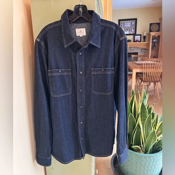 AG Adriano Goldschmied Denim Men’s Utility Snap Button Dark Indigo Shirt Large - Picture 3 of 16